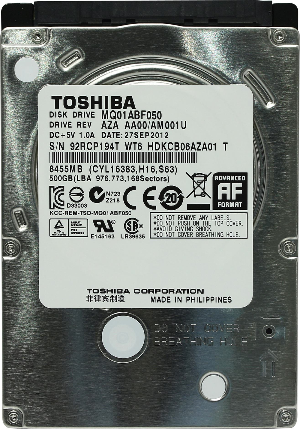 Жёсткий диск HDD 500 Gb SATA 6Gb/s TOSHIBA MQ01ABF050 2.5" 5400rpm 8Mb