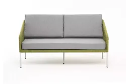 "Канны" диван 2-местный плетеный из роупа, каркас алюминий светло-серый (RAL7035) муар, роуп салатовый меланж круглый, ткань светло-серая