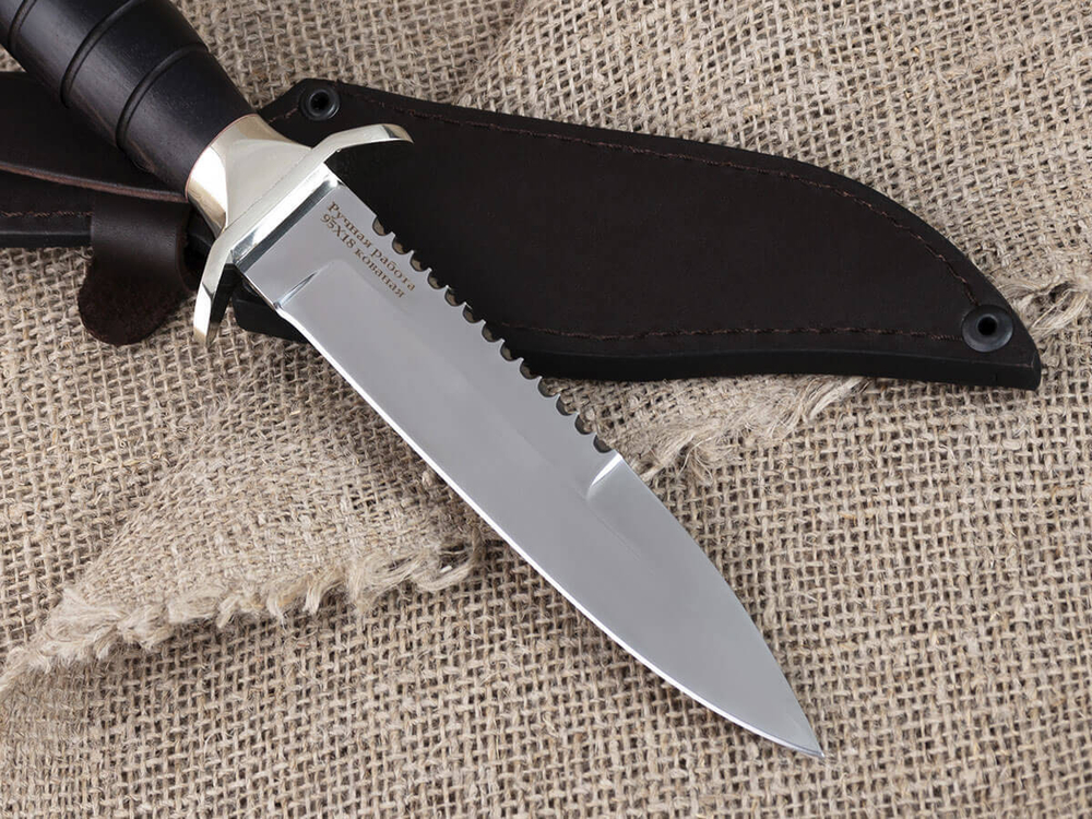 Нож «ВДВ», сталь 95х18, резная рукоять из черного мореного граба