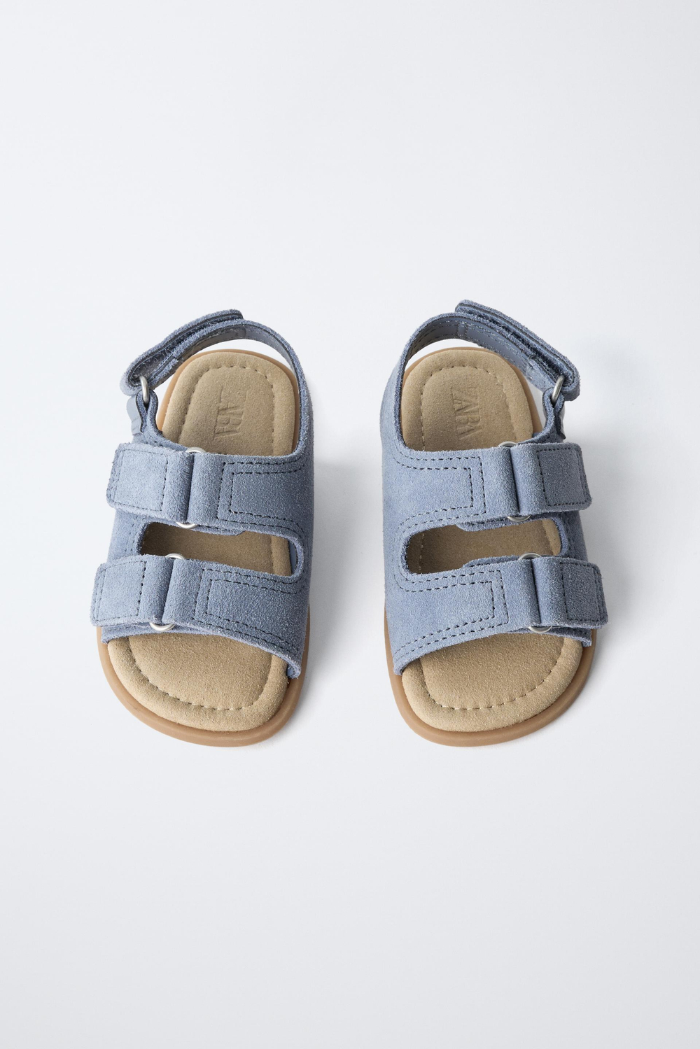 ZARA КОЖАНЫЕ САНДАЛИИ BAREFOOT С ДВОЙНЫМ РЕМЕШКОМ, СИНИЙ