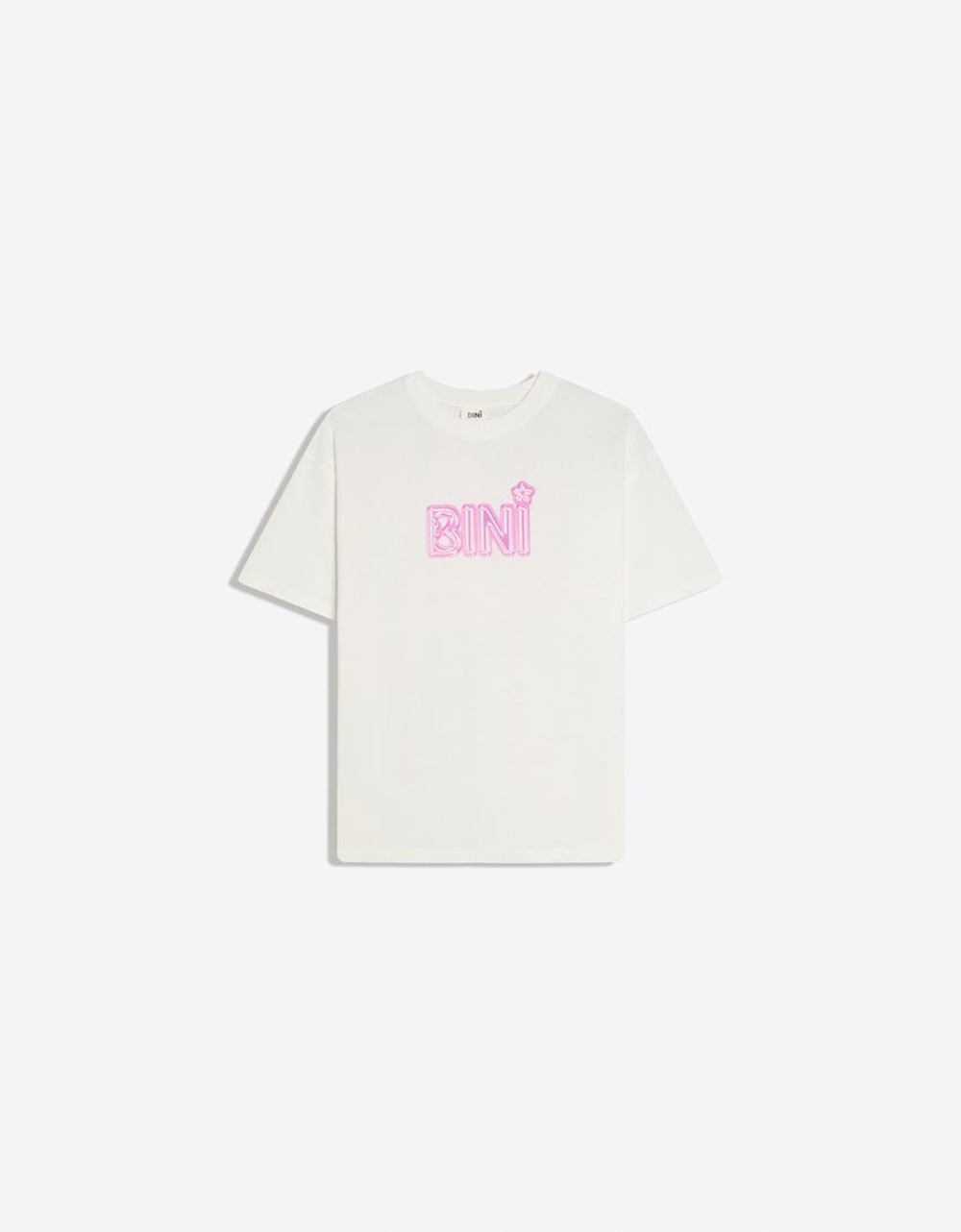BERSHKA Футболка оверсайз с принтом BINI, белый