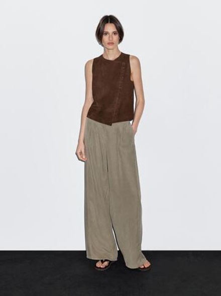Massimo Dutti Брюки свободного кроя с декоративными швами, зеленый