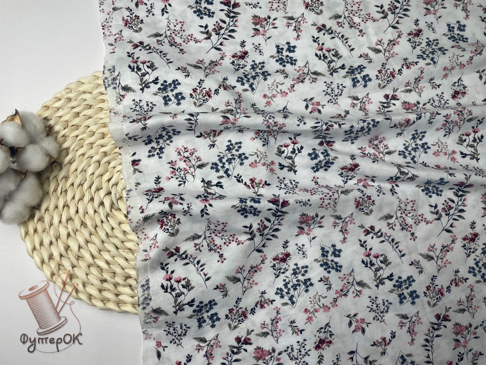 Кулирка ХБ цветы на белом