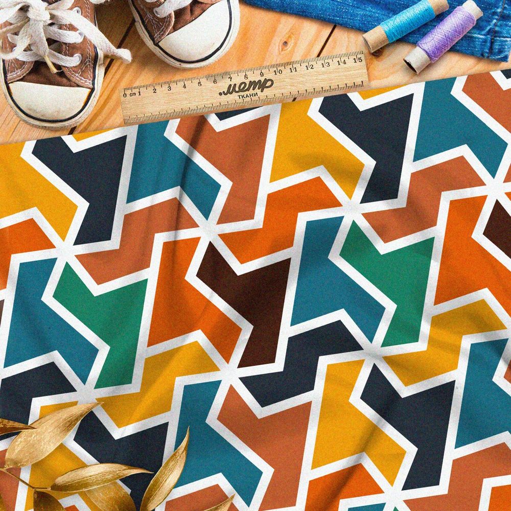Ткань футер 2-х нитка разноцветный геометрический узор