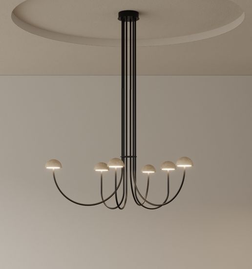 Подвесной светильник Dussa 6L черный металл / Travertine