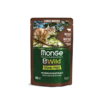 Влажный корм Monge Cat BWild GRAIN FREE для котят и кошек крупных пород, из мяса буйвола с овощами, паучи 85 г - 28 шт