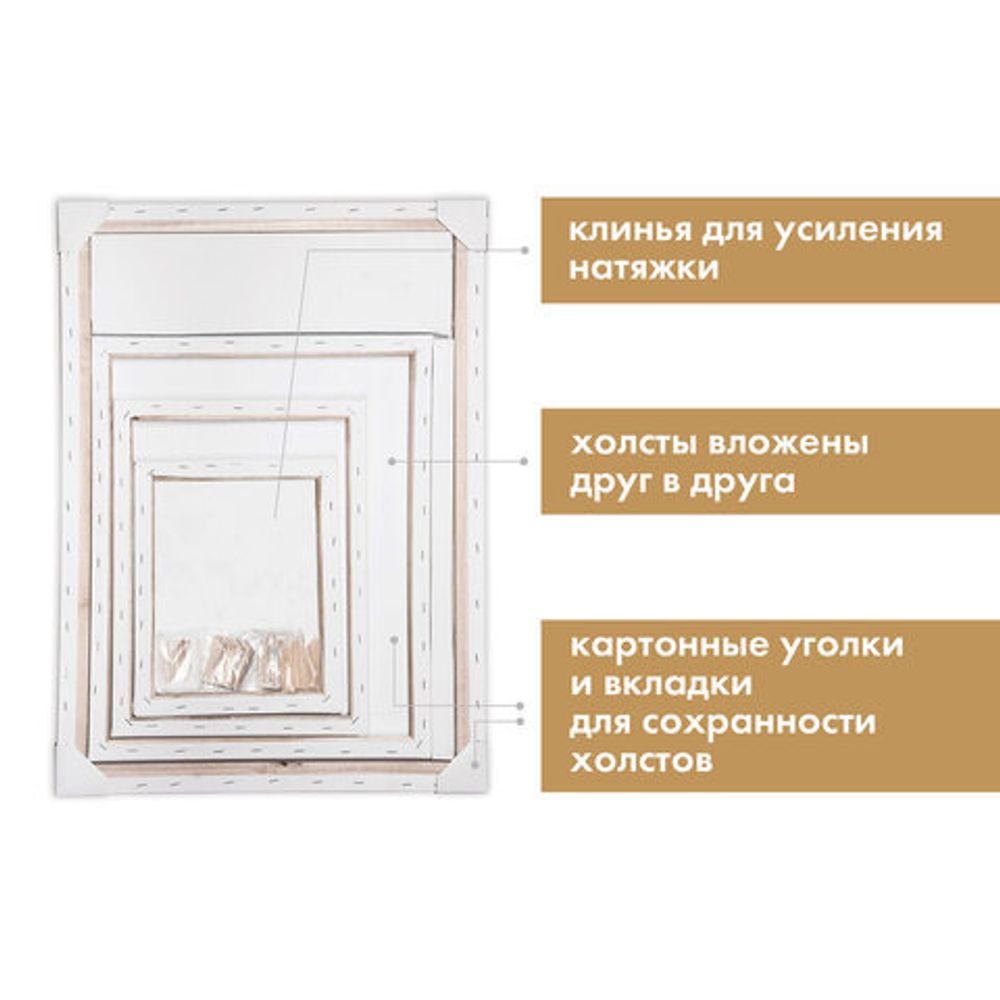 Холсты на подрамнике BRAUBERG ART PREMIERE, НАБОР 4шт, грунтованные, 100% лен, среднее зерно, 191029