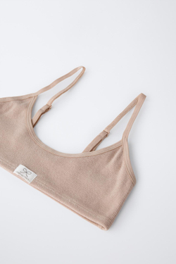 ZARA НАБОР ИЗ ТРЕХ ТОПОВ В РУБЧИК С НАШИВКОЙ, ТЕЛЕСНО-РОЗОВЫЙ