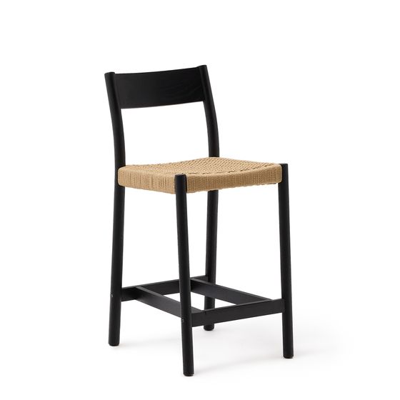 Analy Полубарный стул из массива дуба с черной отделкой и сиденьем из веревки 65 см