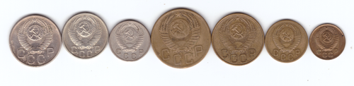 Комплект монет 1,2,3,5,10,15,20 копеек 1953 года (VF)