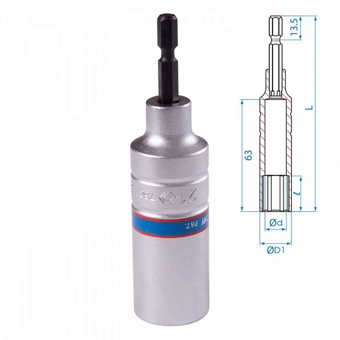 KING TONY (76C1121M) Головка для шуруповерта шестигранная 1/4", 21 мм, L = 110 мм