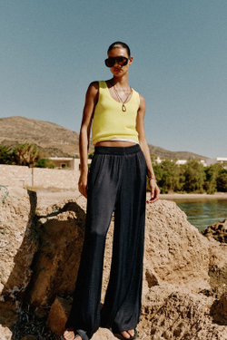 ZARA ШИРОКИЕ СТРУЯЩИЕСЯ БРЮКИ, ЦВЕТ НОЧНОГО НЕБА