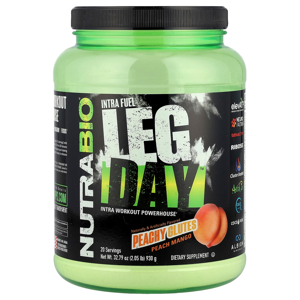 NutraBio, Intra Fuel Leg Day ™, персиковые ягодицы, персик и манго, 930 г (2,05 фунта)