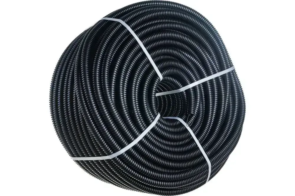 Труба гибкая гофрированная ПНД 16мм с протяжкой лёгкая (25м) чёрный