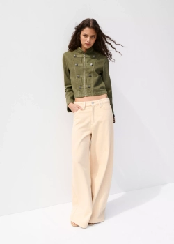 MANGO Приталенный жакет с воротником-стойкой, хаки