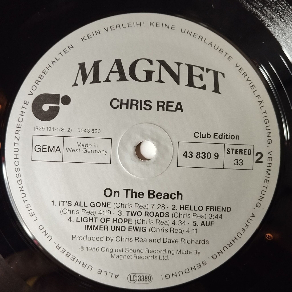 Винтажная виниловая пластинка LP Chris Rea On The Beach (Germany 1986) (Club Edition) Light Of Hope