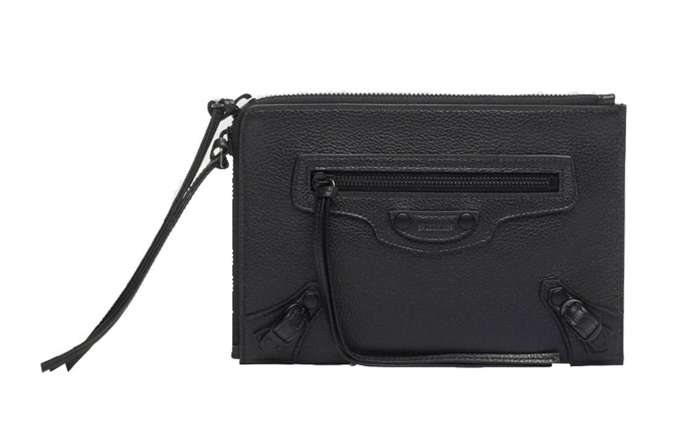 Balenciaga Cow Leather Makeup Bag Clutch Women"s Black