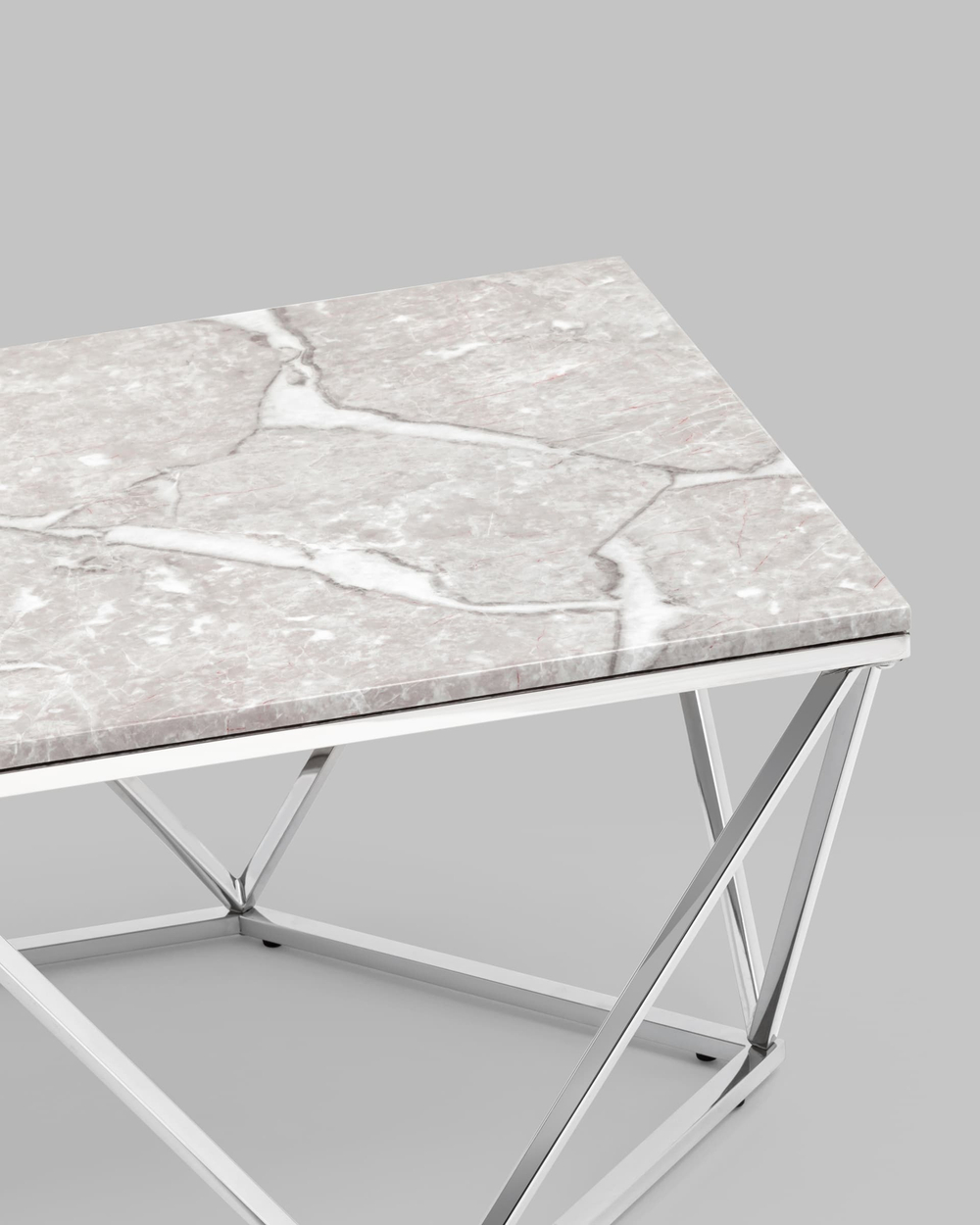 Журнальный столик Авалон 122*66 серый мрамор сталь серебро