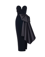 Платье миди корсетное драпированное из бархата с бантом