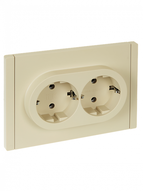 FORTE&PIANO Розетка 2-местная с заземлением без защитных шторок безвинтовое крепление 16А FP424 ваниль IEK