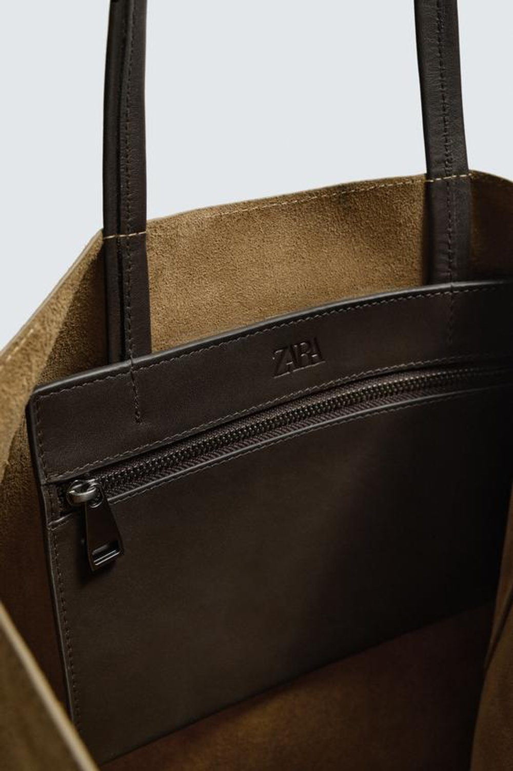 ZARA КОЖАНАЯ СУМКА-ШОПЕР, ТАБАЧНО-КОРИЧНЕВЫЙ