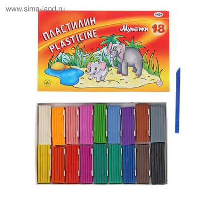 Пластилин 18 цветов 360 г, Гамма Мультики , со стеком