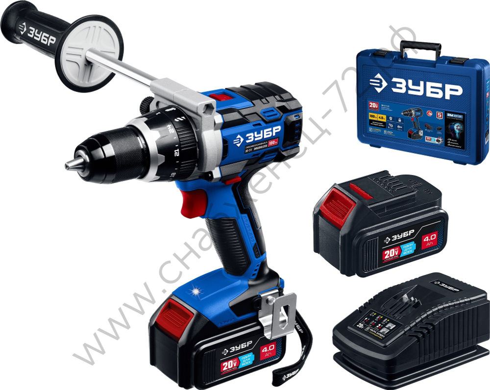 ЗУБР Т7, 20 В, 100 Н·м, 2 АКБ (4 А·ч), бесщеточная дрель-шуруповерт, кейс, Профессионал (DB-211-42)