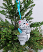 Котик с бантиком ёлочная игрушка из фарфора