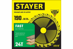 Диск пильный по дереву STAYER Fast 190x30/20 мм; 24T 3680-190-30-24_z01