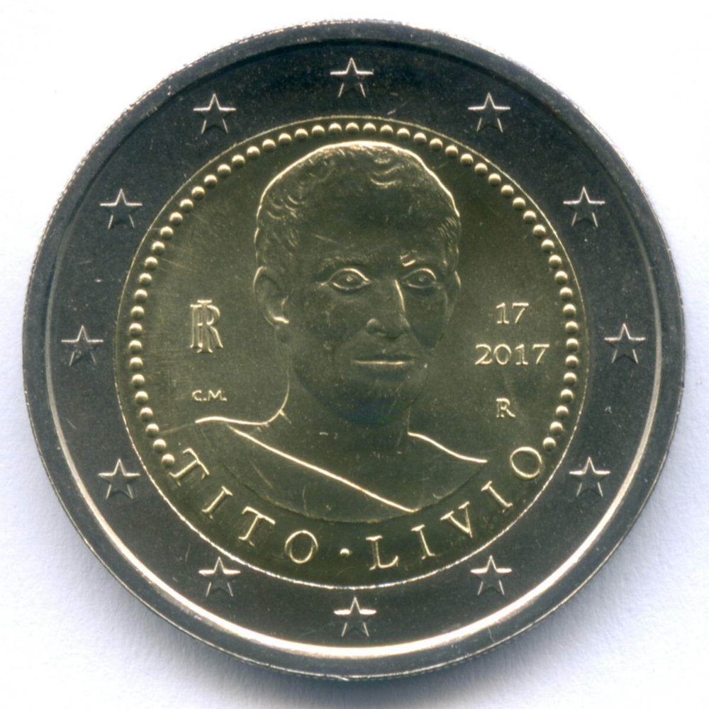 2 евро 2017 год. Италия. 2000 лет со дня смерти Тита Ливия. Биметалл UNC