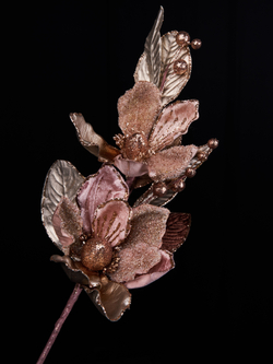 Веточка с цветком 20х46см ChristmasDeLuxe платина