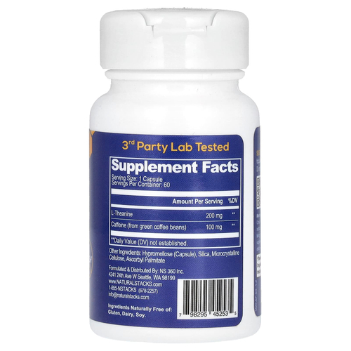 Natural Stacks, Smart Caffeine с L-теанином, 60 веганских капсул