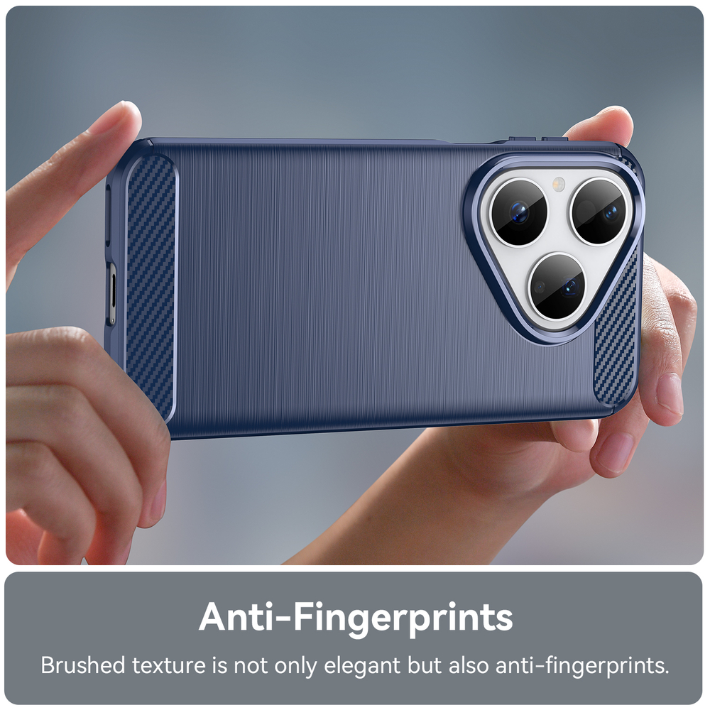 Чехол синего цвета на Huawei Pura 80, мягкий отклик кнопок, серия Carbon (с дизайном под карбон) от Caseport