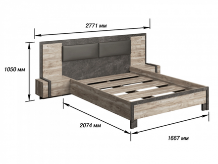 Кровать с настилом Клео Дуб Юкон/Ателье темное 1600
