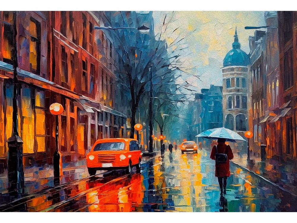 Алмазная мозаика 30х40см. "Дождливый город" с полн.заполнен.на подрам. (30 цв.) (Арт. НД-0355)