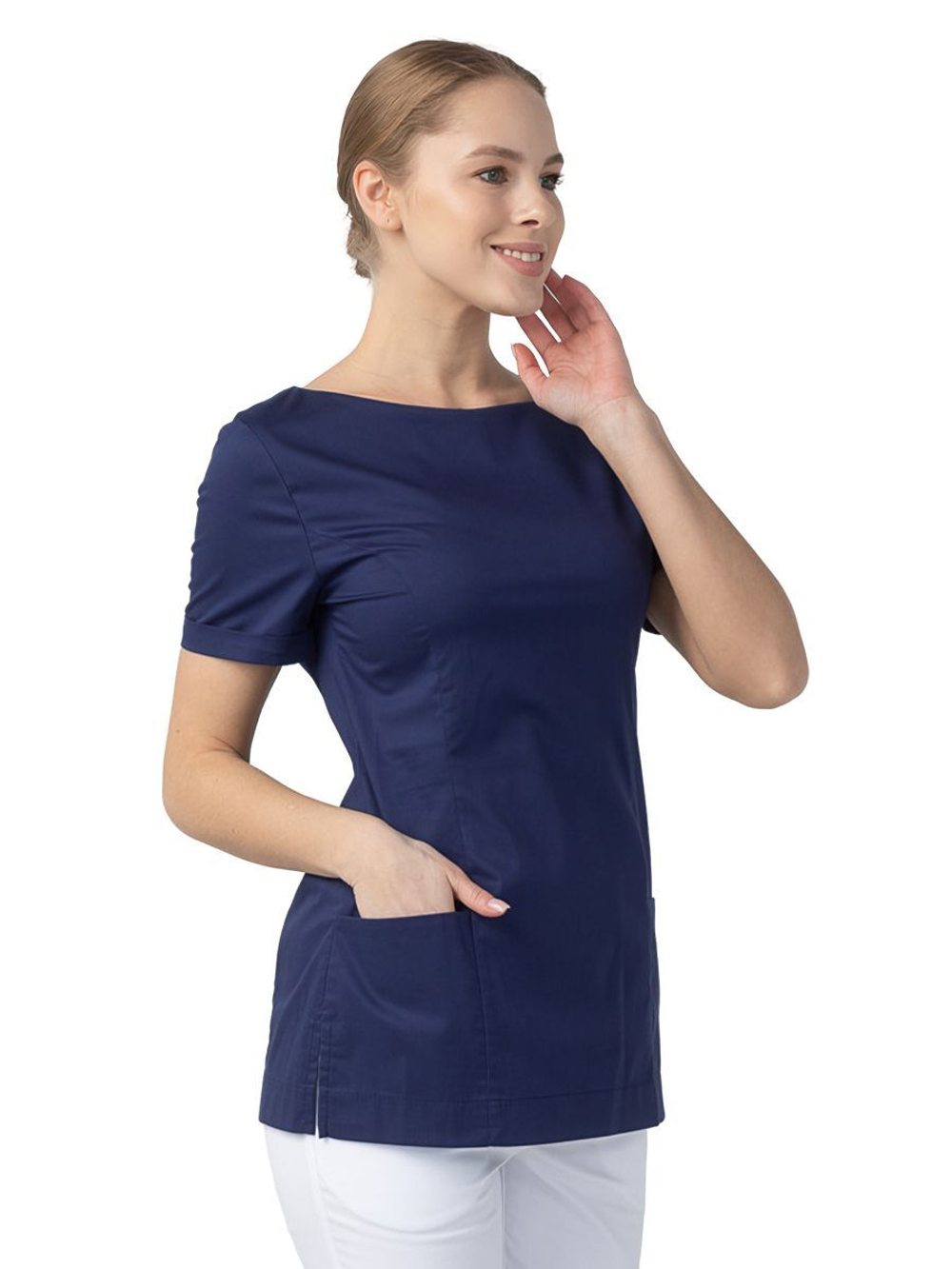 Туника медицинская женская Dr. Nice DRN415 с молнией сзади, короткий рукав, черный, 52