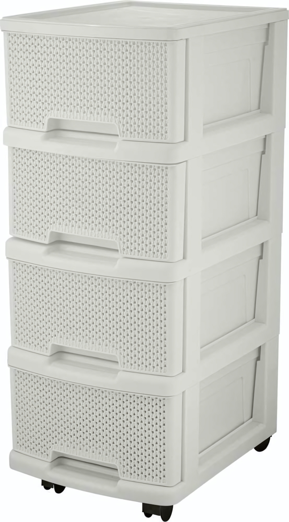 Комод 4-х секционный на колесиках с ящиками "Keeplex Ajur", компакт 37*30*73см, белое облако