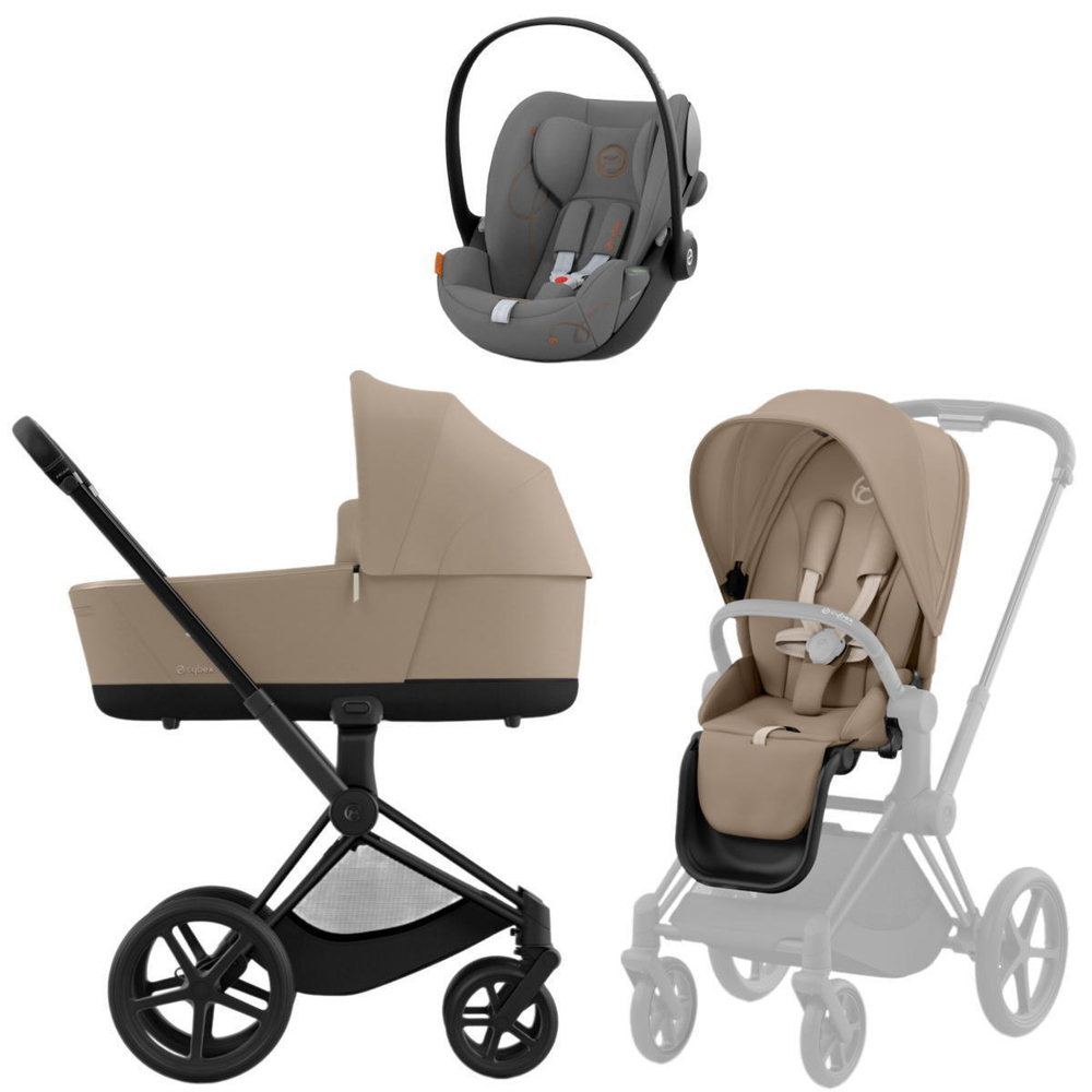 Коляска Cybex Priam IV Matt Black complete и автокресло Cloud G i-Size Lava Grey 3 в 1 Cozy Beige