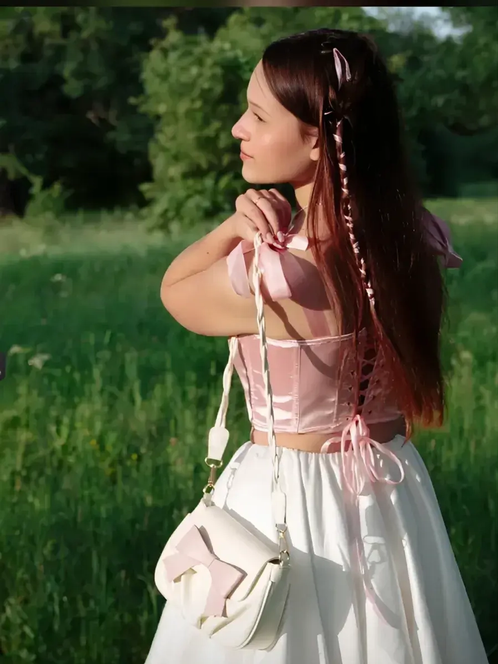 Сумка через плечо багет y2k с бантиком