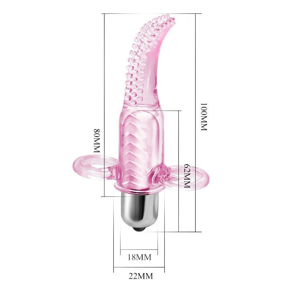 Розовый вибромассажер с щёточкой и петлями для пальцев Vibro Finger