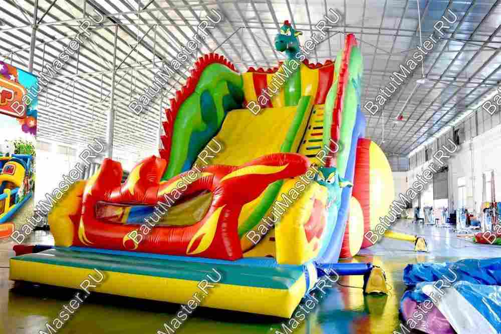 Коммерческий надувной батут-горка "Огненный дракон" 16*8*11 м