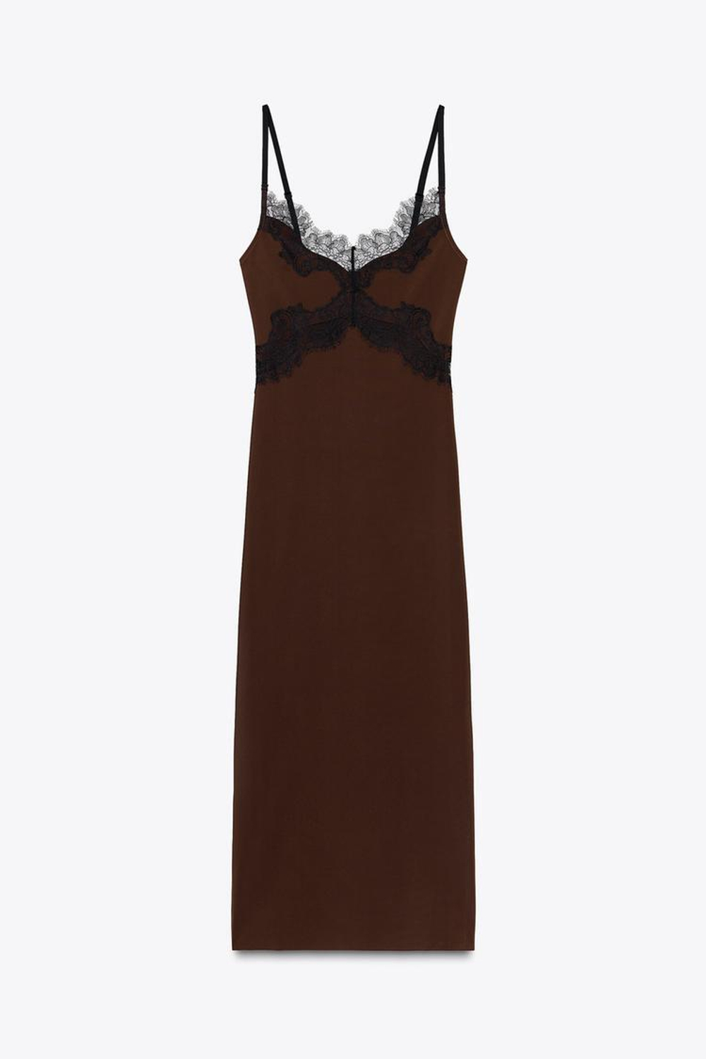 ZARA КОМБИНИРОВАННОЕ КРУЖЕВНОЕ ПЛАТЬЕ, КОРИЧНЕВЫЙ