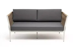 "Касабланка" диван 2-местный плетеный из роупа, каркас алюминий светло-серый (RAL7035) муар, роуп серо-коричневый 23мм, ткань серая 017