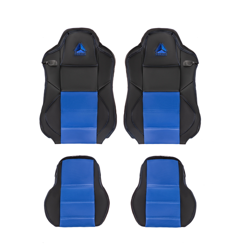 Чехлы Sitrak C7H MAX 3D (экокожа, черный цвет, синяя экокожа посередине, кант)