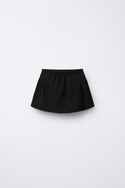 ZARA ЮБКА С ВОЛАНОМ И ОТДЕЛКОЙ ПРОШВОЙ, ЧЕРНЫЙ