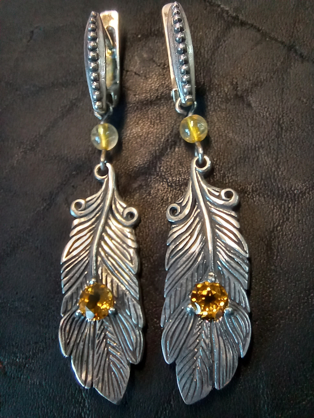 Серьги длинные "Перо Жар-Птицы".