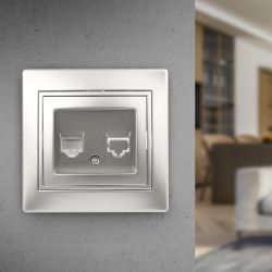 Розетка Intro Plano 1-302-03 телефонная RJ11, IP20, СУ, алюминий