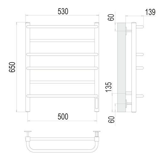 Электрический полотенцесушитель Terminus Евромикс П6 500х650 электро quick touch, хром