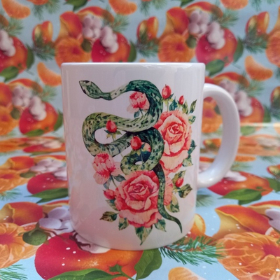 Кружка 300 мл керамика Змея привлечения удачи и финансового благополучия №0010 (белая)