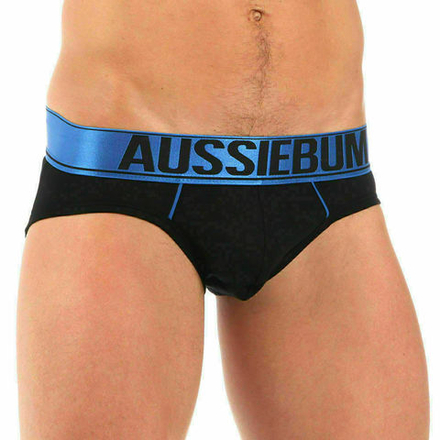 Мужские трусы брифы черные с синей резинкой Aussiebum